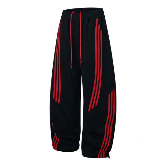 Color Block Spliced Three-Stripe Slant Pocket Casual Pants Unisex Loose Wide-Leg Sport Pants