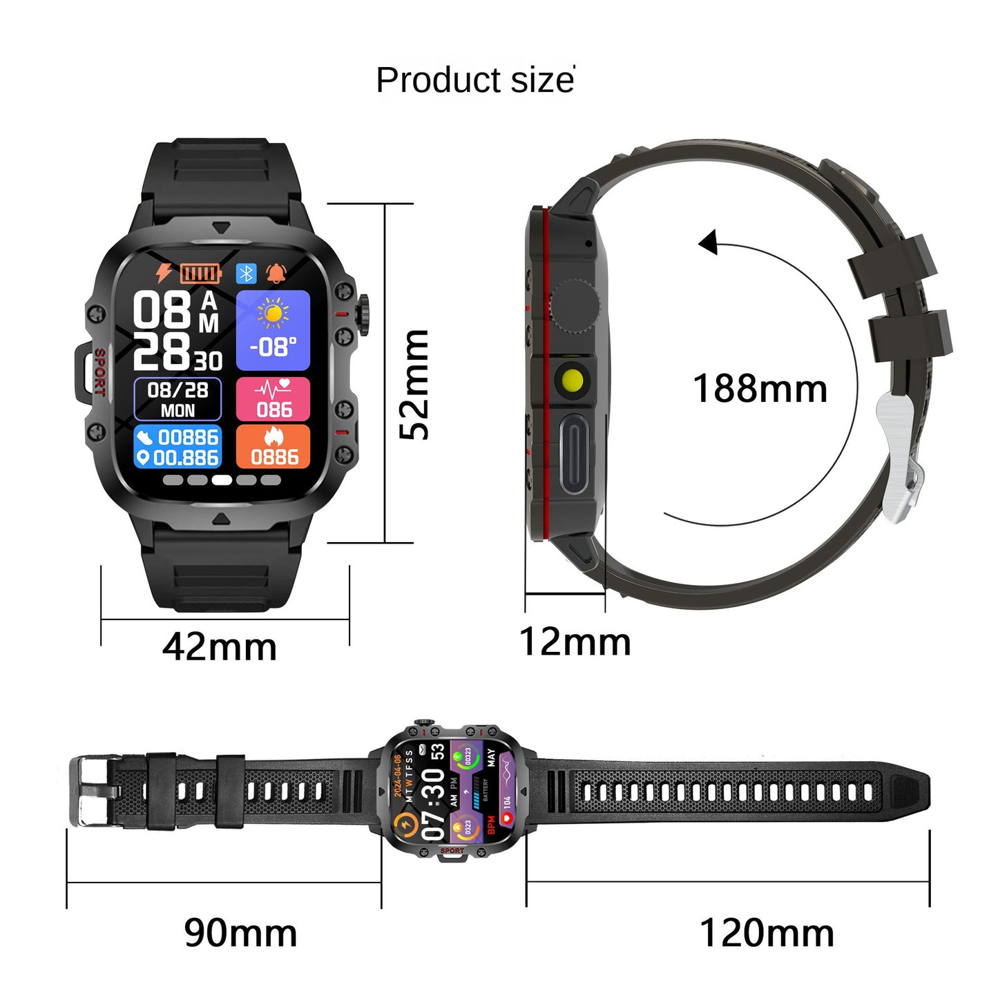 Smart Sports Outdoor Smartwatch Fitness Tracker H19 Heart Rate Step Sleep Bluetooth Call for iOS