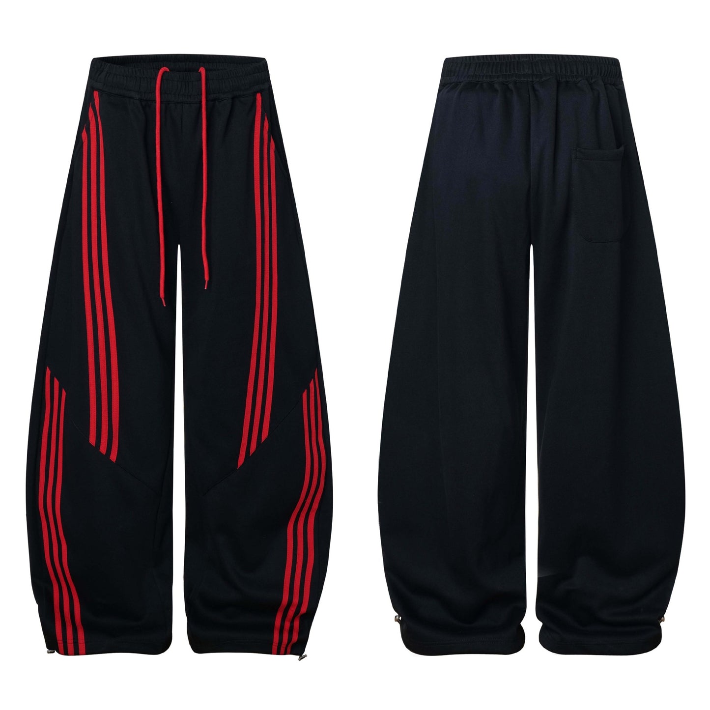 Color Block Spliced Three-Stripe Slant Pocket Casual Pants Unisex Loose Wide-Leg Sport Pants