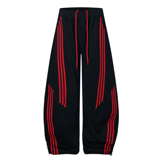 Color Block Spliced Three-Stripe Slant Pocket Casual Pants Unisex Loose Wide-Leg Sport Pants